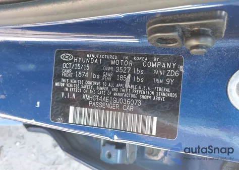 2016 Hyundai Accent Se from USA, damaged, VIN KMHCT4AE1GU036073